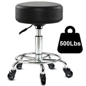 Adjustable Rolling Stool with Foot Ring, 500 lbs Heavy Duty Swivel Chair