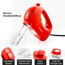 OVENTE 5-Speed Corded Electric Hand Mixer with Stainless Steel Whisks, Compact Portable Design with Snap-On Storage Case,150W Lightweight Handheld Mixer for Baking & Cooking, Red HM151R
