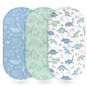 Unnivoll Baby Bassinet Sheets Girl Boy, Fitted Bassinet Sheet Set 3 Pack Bassinet Mattress Sheets Universal Fit for Rectangle, Round, Oval, Hourglass Mattress, Soft Breathable Green & Blue Dinosaur