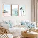 CHDITB Coastal Beach Framed Wall Art Tropical Palm Tree Ocean Surfing Decor, 16"L x 24"W