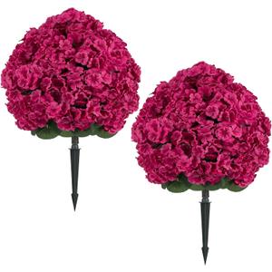 BLOSMON Faux Geraniums for Outdoor Planters, Set of 2, with Stake, Hot Pink | 29 x 19.7 Inches, Large, Topiary Trees Artificial, Fake Silk Flower Bushes for Front Porch, Outside Garden, Entryway Decor