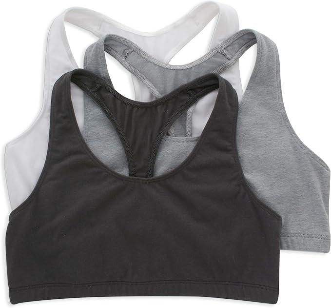 Hanes Racerback Bralette Pack, Stretch Cotton Knit LowImpact Bra, MoistureWicking Cotton TBack Bra Top, 3Pack