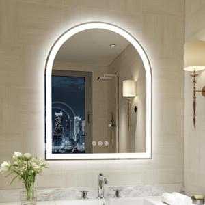 Arched LED Mirror for Bathroom 24 x 30 Inch, Frameless LED Bathroom Mirror with Lights, Fogless, Dimmable, 3 Color Changing, Shatterproof, Touch Sensor