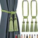 Fenghuangwu Magnetic Curtain Tiebacks Tassel Curtain Tieback Modern Handmade Tie Backs,Decorative Tassel Holdback for Draperies,Window Decor (Green, 2 Pack)