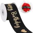 TONIFUL Glitter Black Happy Birthday Satin Ribbon 2 Inch x 10 Yards Wide Printed Shiny Ribbon for Gift Wrapping,Flower Bouquet Decoration,Crafts,Banner Making and Party Supply