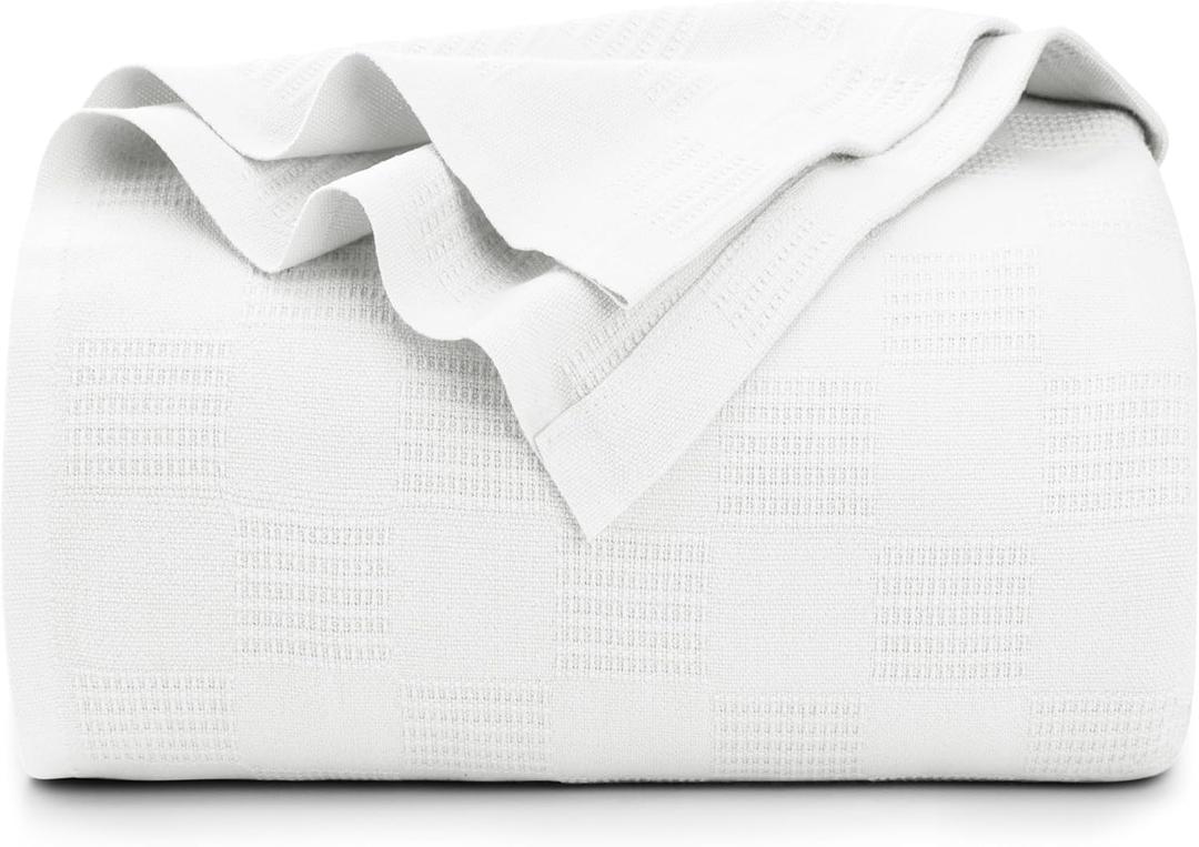 Utopia Bedding White 100% Cotton Blanket [Full Size - 90x84 Inch] 350GSM Lightweight, Soft and Breathable Thermal Blanket for All Seasons