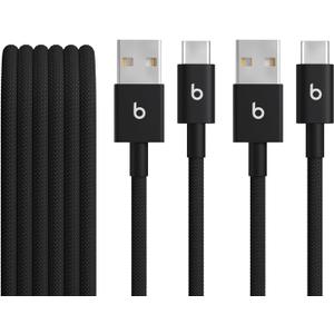 Beats USB-A to USB-C Woven Cable 2 Pack Fast Charging Durable/Tangle-Free Compatible Charger for Apple & Android Devices (1.5 m, 5 ft) - Bolt Black