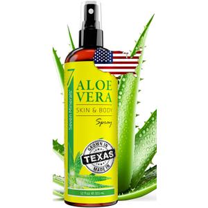 Seven Minerals, Organic Aloe Vera Spray for Body & Hair - From Freshly Cut Aloe Plant, Extra Strong, Easy to Apply, No Thickeners So It Absorbs Rapidly, No Sticky Residue - Made in USA (Big 12 fl oz)