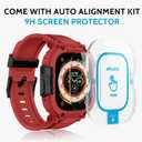 amBand Bands Case Screen Protector Compatible with Apple Watch Ultra 3/2/1 49mm, M1 Sport Series Rugged Cover Strap and 9H Tempered Glass Film, Protective Bumper for iWatch 49 mm Men - Mars Red