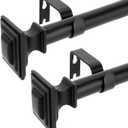 2 Pack Curtain Rods for Windows 28 to 48 Inch(2.3-4 Feet),1" Diameter Black Drapery Rods with Square Finials,Size:18-45 Inch,Matte Black