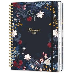 2026 Planner, A5 Weekly and Monthly Planners with Tabs, Spiral Bound Daily Calendar 2026 Planner, Agenda Organizers from Jan. to Dec., Hardcover Habit Tracker Journal 6.18" x 8.5"(Black Bloss) 2pcs