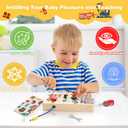 Busy Board for Toddlers 1-3 Montessori Toys - 2 in 1 Wooden Sensory Toys with LED Light Switches & Screwdriver Board - Fire Truck Toddler Learning Toy for 2 3 4 Year Old Boy Girl Car Plane Travel