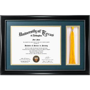 GraduationMall 11x17 Black Diploma Frame with Tassel Holder for 8.5x11 Certificate Document,Real Glass, Navy over Gold Mat