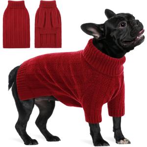 Queenmore Dog Sweaters for Medium Dogs Girls Boys,Soft Dog Sweater Christmas,Turtleneck Pullover Pet Sweaters Knitwear Outfit for Holiday,Knitted Soft Thick Warm Sweater for Bulldog,Dachshund(Red,M)