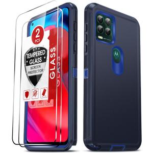 LeYi Compatible for Moto G Stylus 5G 2021 Case: G Stylus 5G 2021 Case with [2 Pack] Tempered Glass Screen Protectors, 3 in 1 Full Body Rubber Dustproof Rugged Defender Protection Cover, Blue