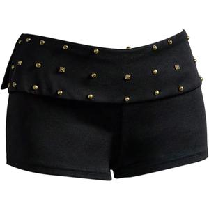 MakeMeChic Women's Fall Y2K Punk Shorts Rivet Studded Straight Leg Mini Shorts Club Outfits (Black), L