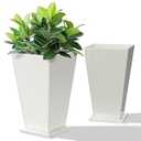 ZMTECH 21 Inch Tall Planters for Outdoor Plants, Set of 2 Square Large Plant Pots with Drainage Hole for Indoor Outdoor, Front Door and Patio, light Gray，White or Gray Tray Random Delivery