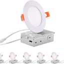 ZYC recessed Lighting 4 inch - 6Pack 9W 800LM High Brightness,5CCT 2700K/3000K/3500K/4000K/5000K Selectable,Ultra-Thin LED Recessed Ceiling Light,Dimmable Canless Wafer Downlight,Pack of 6 White.