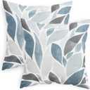 CaliTime Throw Pillow Cases Pack of 2 Cozy Fleece Falling Dahlia Floral Flowers Petals Decorative Cushion Covers for Couch Bed Sofa Farmhouse Decoration 18 X 18 Inches Smoke Blue Grey