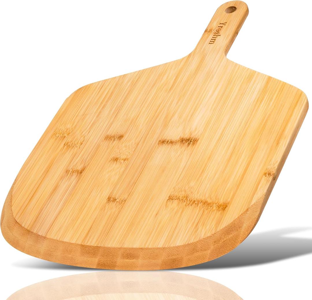 12 Inch Bamboo Pizza Peel Premium Wooden Pizza Board Paddle with Handle for Baking, Serving & Cutting Use for Pizza, Bread, Pastries, Dough, Easy Grip
