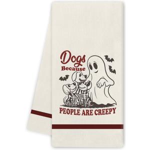 Funny Halloween Kitchen Towels - Dog Halloween Decor, Retro Vintage Ghost Skeleton Dog Hand Towels Dishcloth for Kitchen Bathroom Decorative, 16x24 Inch