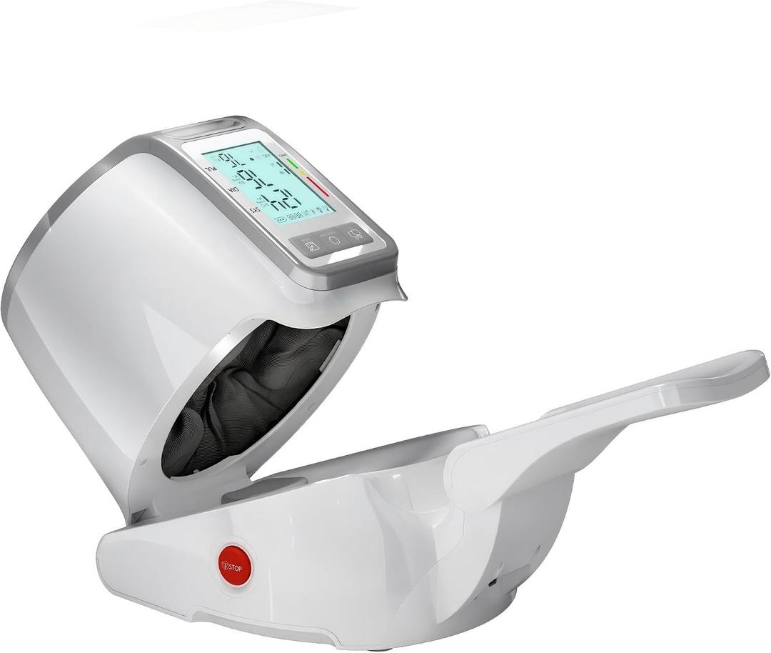 Upper Arm Blood Pressure Monitor for Home Use, Large Backlit LCD, Automatic Cuff Expands to 7.1"-16.5", One-Touch Barrel-Type Blood Pressure Monitors, Dual User 99x2 Memory, White