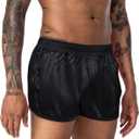 Men's 3 inch Satin Boxers Silk Satin Sleep Lounge Shorts Pajamas Bottom (XX-Large, Black)