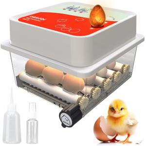 Incubators for Hatching  12 Eggs  Ideal for All Ages  Incubator with Automatic Turning and Humidity Control  Integrated Egg Candler  Okkobi OBI-12 (Orange)