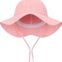 Toddler-Sun-Hat UPF 50+, Baby-Girl Wide-Brim-Bucket-Hat Soft-Breathable Summer-Beach-Cap with Chin for 2-8 Years (Pink)
