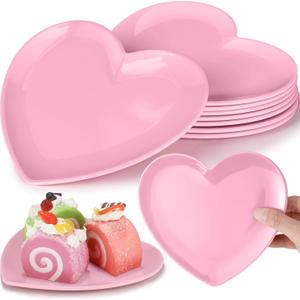 Nuogo 8 Pcs Heart Shaped Dinner Plates 6.8'' Serving Tray Melamine Heart Shaped Plates for Dessert, Appetizer, Salad, Dishwasher Safe (Pink)
