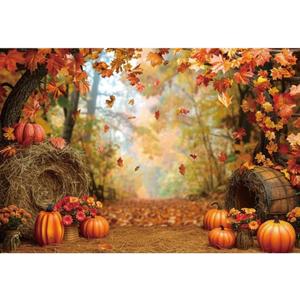 DASHAN 7x5ft Fall Photo Backdrop Maple Leaves and Pumpkin Photography Backdrop Falling Leaves Backdrop Autumn Scenery Photo Background Decorations Photo Props Fall Autumn Tapestry (Orange 06612)
