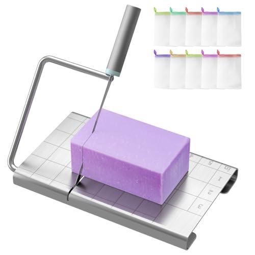 Soap Cutter Kit for Soap Making - Equipped with 10PCS Mesh Soap Bags Set,Stainless Steel Soap Slicer Machine with Scale | Soap Cutting Tool Professional for DIY Handmade Soap and Candle,Bar Soap Pouch