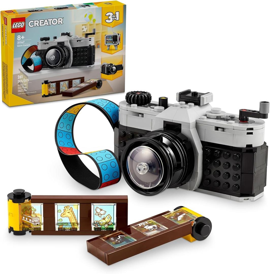 LEGO Creator 3 in 1 Retro Camera Toy, Transforms to Retro Video Camera or to TV Set, Photography Gift for Boys and Girls Ages 8 Years Old and Up Who Enjoy Creative Play, 31147, Medium