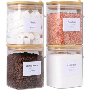 TIPGO 27oz Glass Food Storage Jars Set of 4,Clear Glass Storage Containers with Bamboo Lids,Pantry Organization Jar, Spice, Coffee and Sugar Container, Small Canister Set for Kitchen