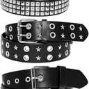 3 Pcs Y2K Studded Belt Punk Goth Belts with Metal Pyramid for Women (Black)