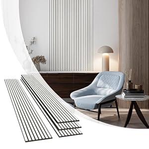 Olanglab Wood Slat Wall Panels, Wooden Acoustic Wall Panels, 94.5"x12.6" Each 3D Wall Panels for Interior Wall Decor, 4 Pack in Total 94.5"x50.4" (Gloss White)