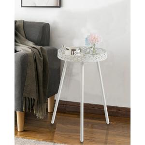 OhuaCason Side Table for Living Room: Small Round End Table for Women - White