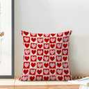 CXMEIFLY Valentines Pillow Covers 18 x 18 Inch Set of 2 for Red Pink Love Heart Checked Decor Throw Pillows Spring Holiday Outdoor Farmhouse Decorative Cushion Cases for Couch Decoration