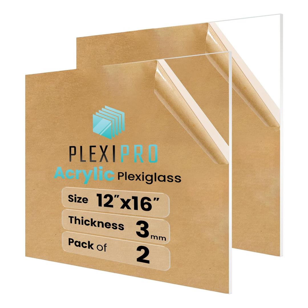 12"x16", 1/8" (3mm), (Pack of 2) Plexiglass Sheets, Transparent & Shatter-Resistant Clear Acrylic Sheets for Laser Cutting DIY Crafts, Laser Engraving, Picture Frames & Wedding Decor