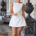 ABYOVRT Women Sexy Backless Mini Dress Sleeveless Open Back A Line Formal College Graduation Dress (White, S)