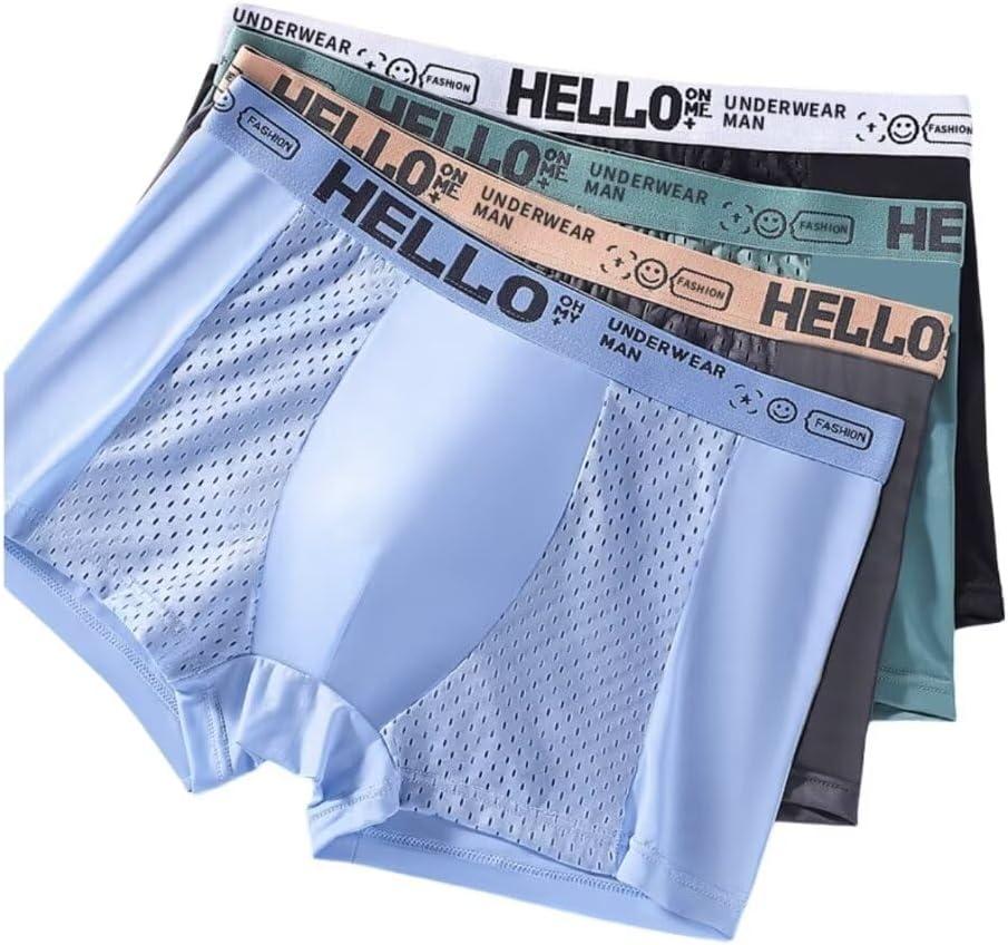 Men's Mesh Ice Silk Underwear Box Briefs Breathable Underwear Trunks Underpanties Multipacks (XL)