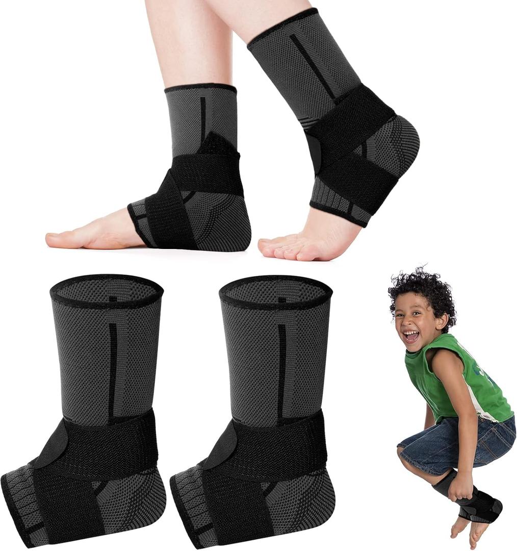 Tarpop 1 Pair Ankle Brace for Kids Compression Ankle Sleeves Adjustable Foot Support Brace Elastic Guard for Children Boys Girls Sports Running Jogging Dance Fitness Gymnastics(Black, X-Small)
