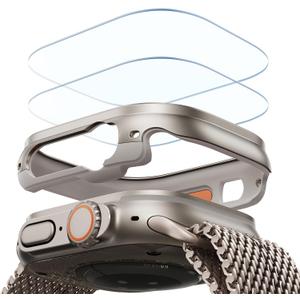 ESR for Apple Watch Ultra 3 /Ultra 2 /Ultra Case with Screen Protector 49mm (2025) Military Grade Protection, Aluminum Alloy Case with 2 Pack Armorite Glass Protector Set, Stay Original, Titanium | (2024/2023/2022), Aluminum Alloy Case, Stay Original