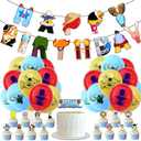 Cartoon Pirate Birthday Party Supplies, Cartoon Anime Theme Party Decorations Set Birthday Banner, Cake Topper, Cupcake Toppers, Balloons