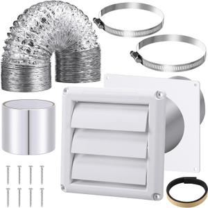 Dryer Vent Kit 4 Inch Dryer Ducting Tube Vent Hose Connector Wall Ducting Kit for Air Circulation (Silver)