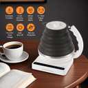 Ultrathin Food Grade Silicone Travel Foldable Electric Kettle Variable Temperature Control with Dual Voltage, Auto Shutoff & Boil Dry Protection & Keep Warm, 555ML 110-220V US Plug (Black)