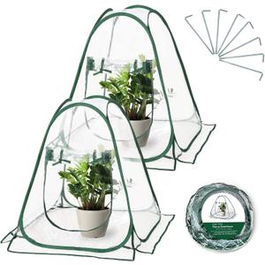 2pcs Quick Set up Mini Greenhouse Portable Small PVC Cover for Garden Flower and Flowerpot Cold Frost Protector Portable Carry Bag with 8 Stakes(PVC(27" L x 27" W x 31" H))