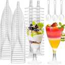 Foraineam 100 Pack Clear Dessert Cups with Spoons, Plastic Wine Glasses, 7 oz Plastic Champagne Flutes Cocktail Glasses Mousse Cups, Reusable Stemmed Cup for Champagne, Parfait, Dessert, Appetizer