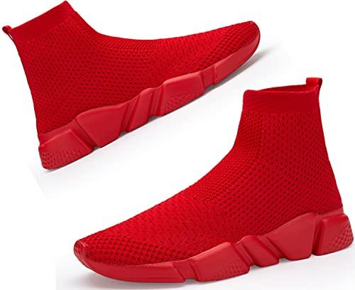 Santiro Women's Walking Tennis Shoes Breathable High Top Sock Sneakers Casual Sports Shoes Lightweight Knit Athletic Shoes All Red 8.5 US