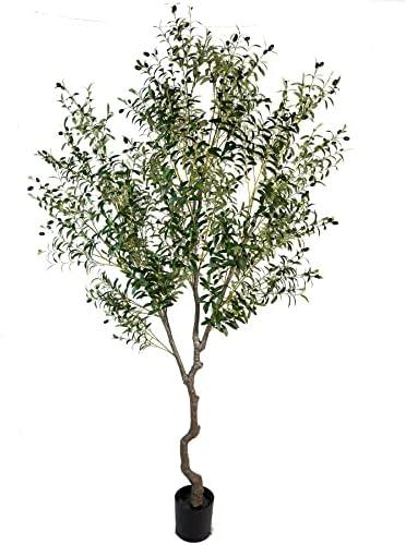 AfanD Artificial Tree Faux Olive Tree 8ft (92in, 3200 leaves) Tall Fake Olive Plant in Pot Fake Silk Tree Faux Plants Indoor